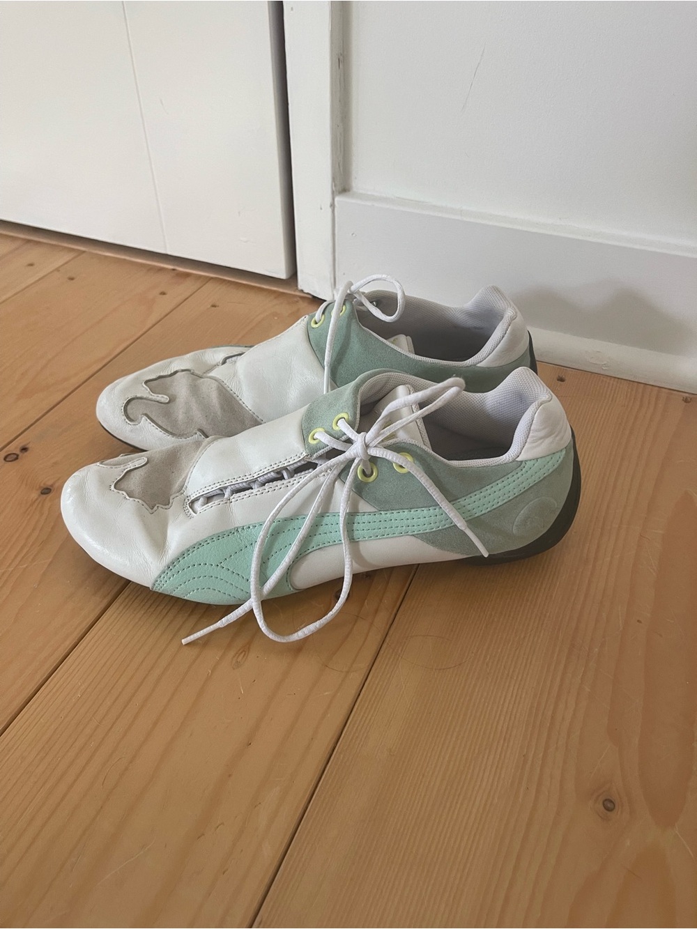Puma White and Mint Green Womens Athletic Sneakers